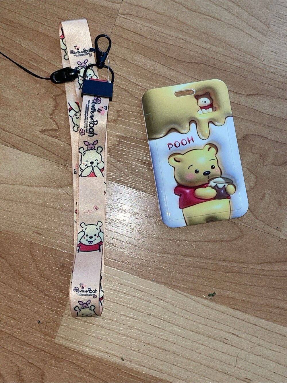Winnie The Pooh Lanyard With ID Badge Card Holder Dripping Honey Pink NWOT